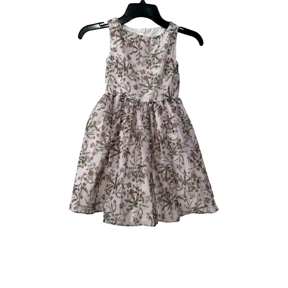 NWOT PIPPA & JULIE Kids' Size 5 Little Girl's Ditsy Floral Opaque Organza Dress